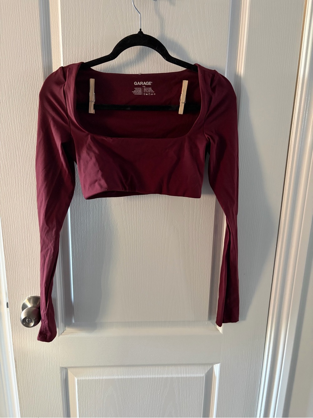 Garage Square Neck Long Sleeve Crop Top - Wine